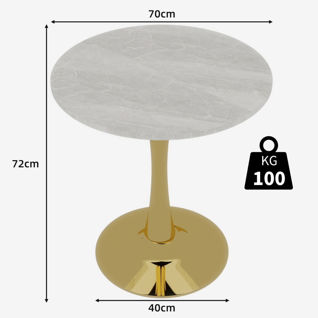 Tavolino rotondo moderno in marmo artificiale, colore oro e bianco