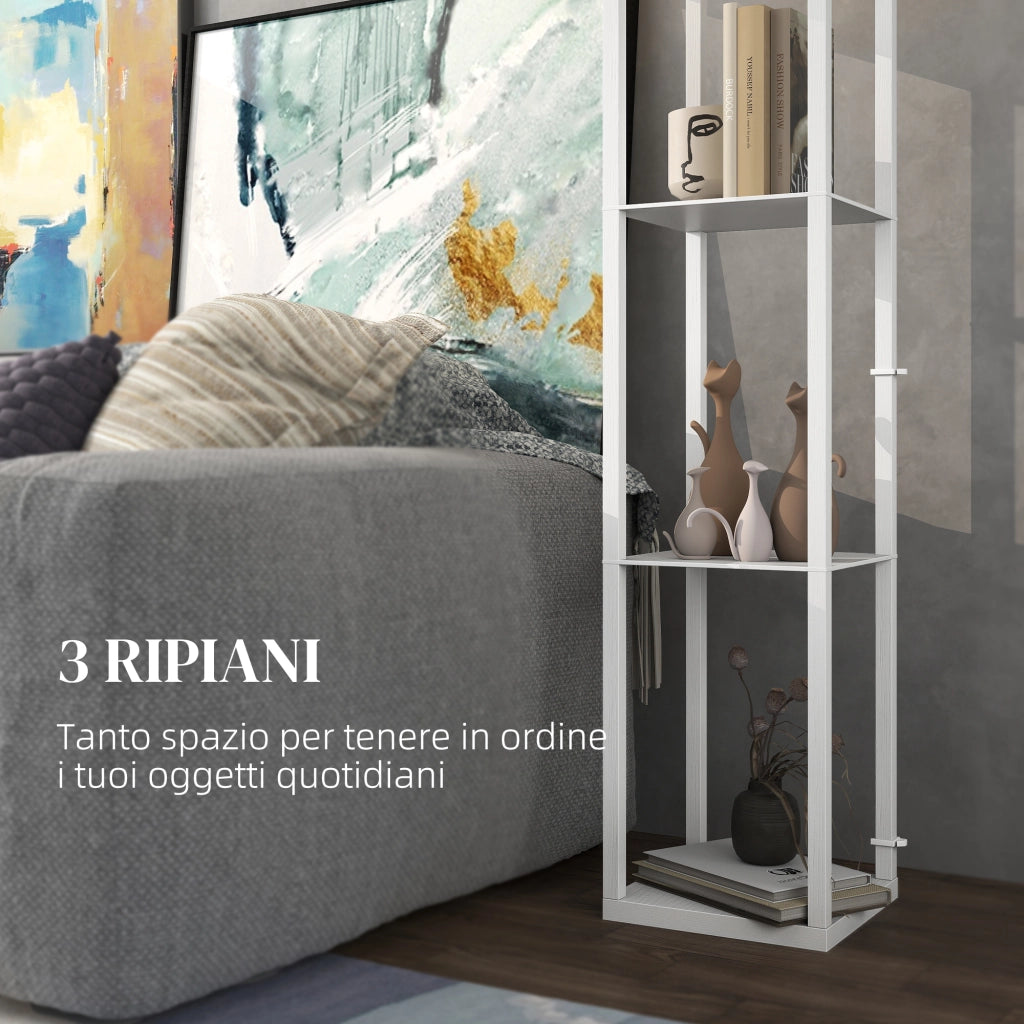 Lampada da Terra con Mensole ¨C Xylo ¨C 3 Ripiani, E27, Bianco, 26x26x160 cm