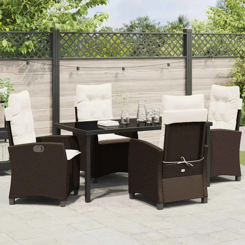 Set da Pranzo per Giardino con cuscino 5 pcs Marrone polyrattan