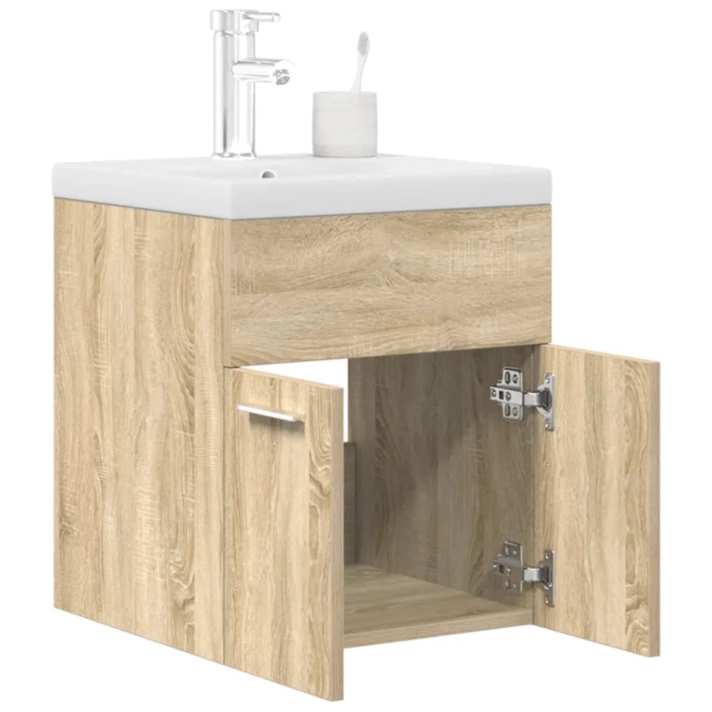 Mobile da Bagno con Lavabo | Armadio Lavabo Integrato e Rubinetto Rovere Sonoma