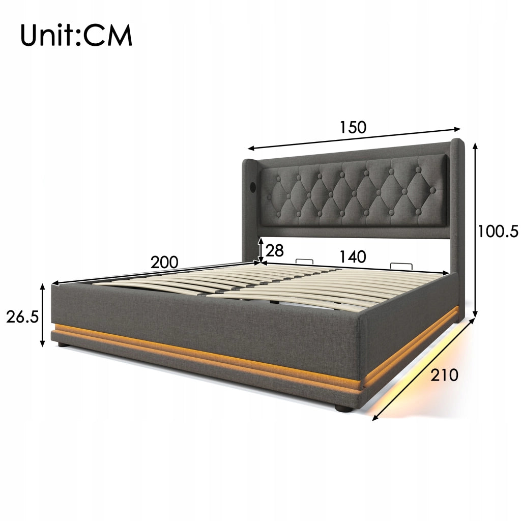 Letto imbottito - Xylo - 140x200 - Grigio, struttura sollevabile