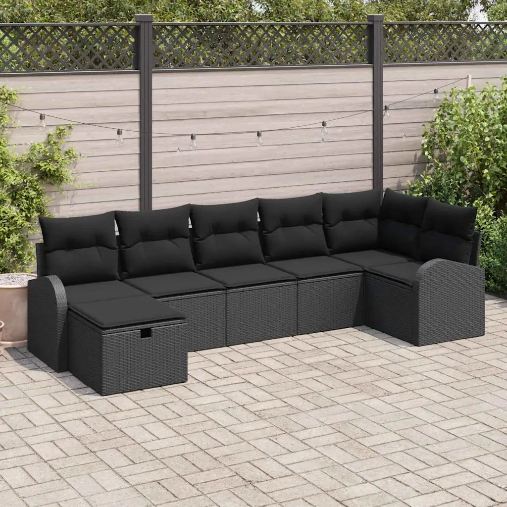 Set Divano da Giardino con cuscino 7 pcs Nero polyrattan 3360434