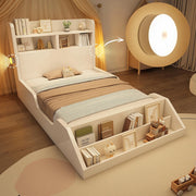 Letto legno-Xylo-90x200cm ripiani luci biblioteca bianco senza materasso