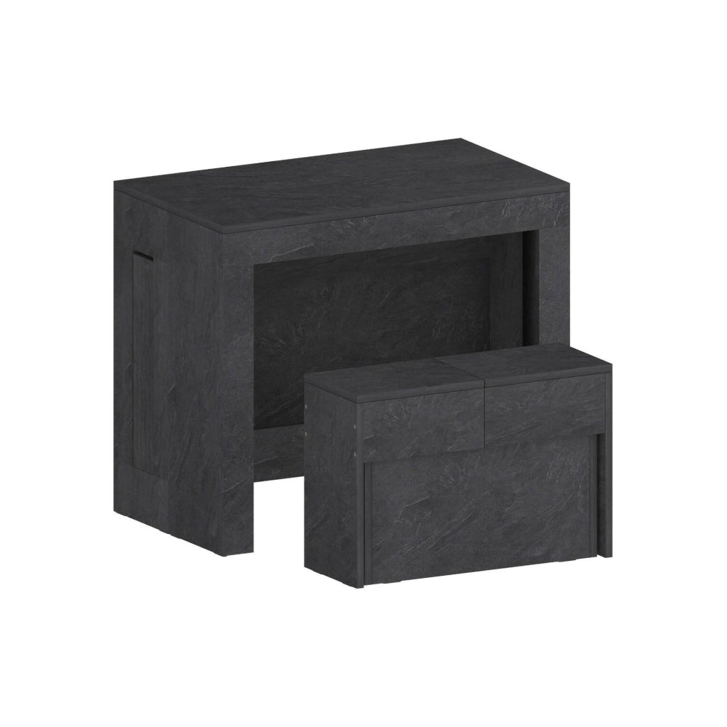 Set tavolo e sedie Badesi, Composizione multiuso, Set con consolle e 1 panca allungabili, 100% Made in Italy, 66x25h45 cm, Ardesia