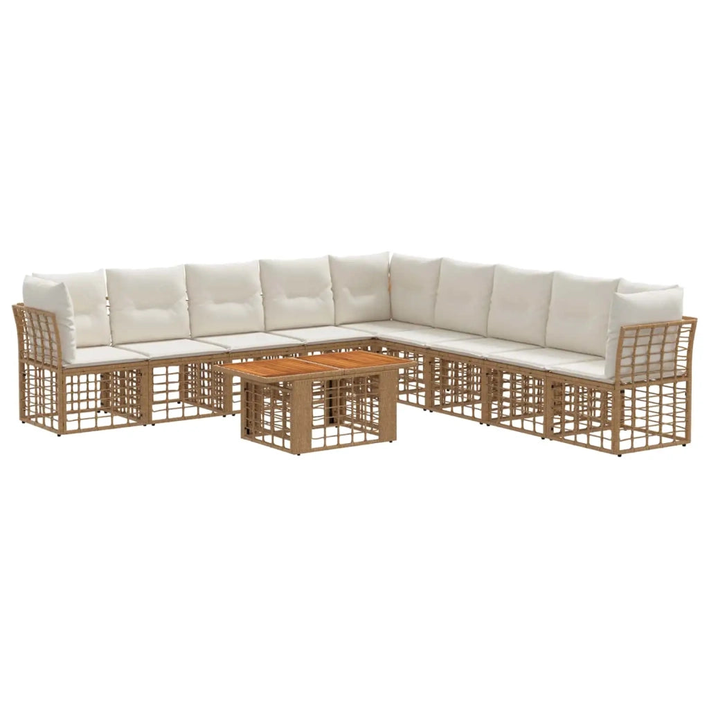 Set Divano da Giardino 10 pz Naturale e Bianco Crema polyrattan 3437874
