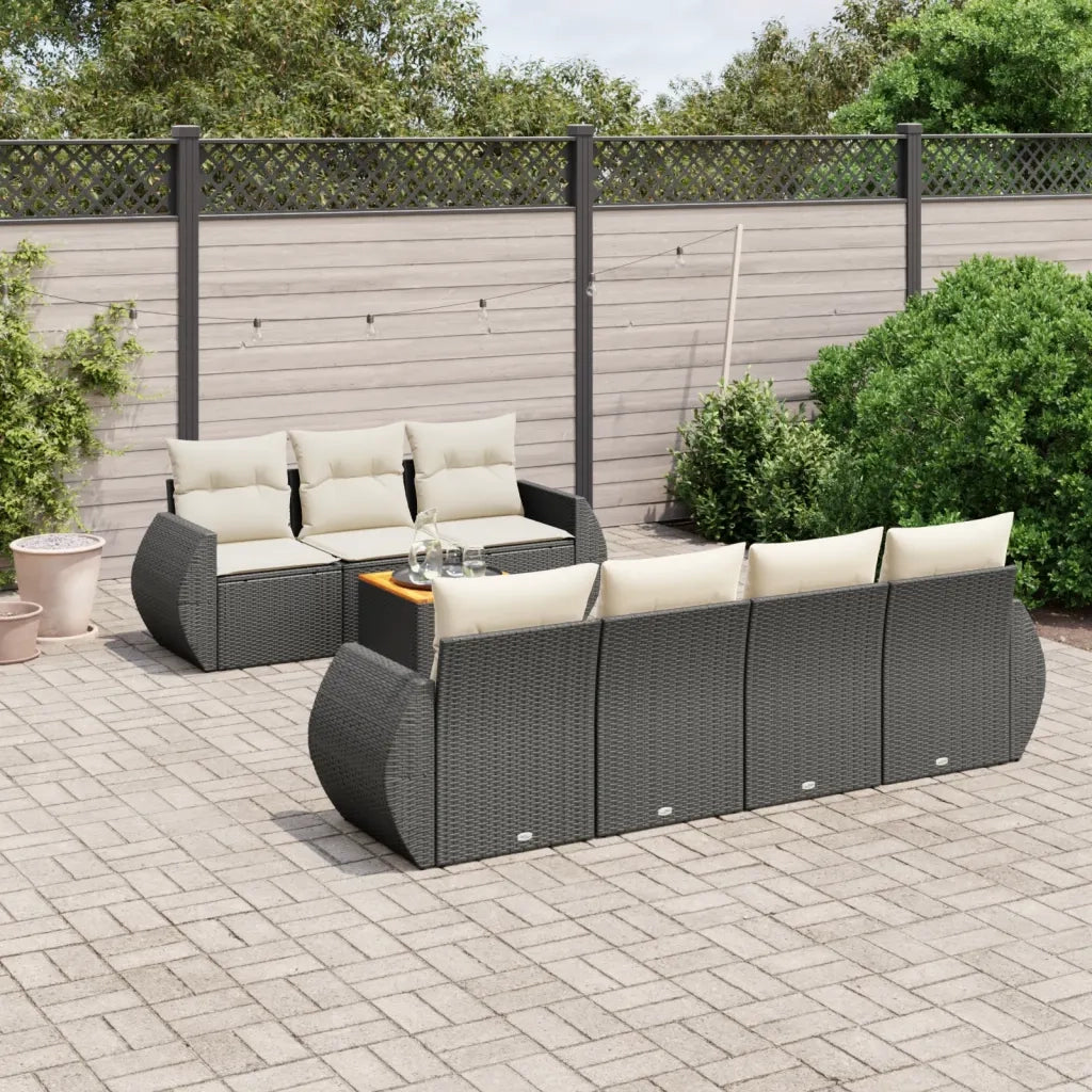 Set Divani da Giardino con Cuscini 8 pz Nero in Polyrattan
