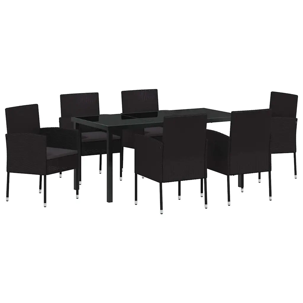 Set da Pranzo per Giardino con cuscino 7 pcs Nero polyrattan