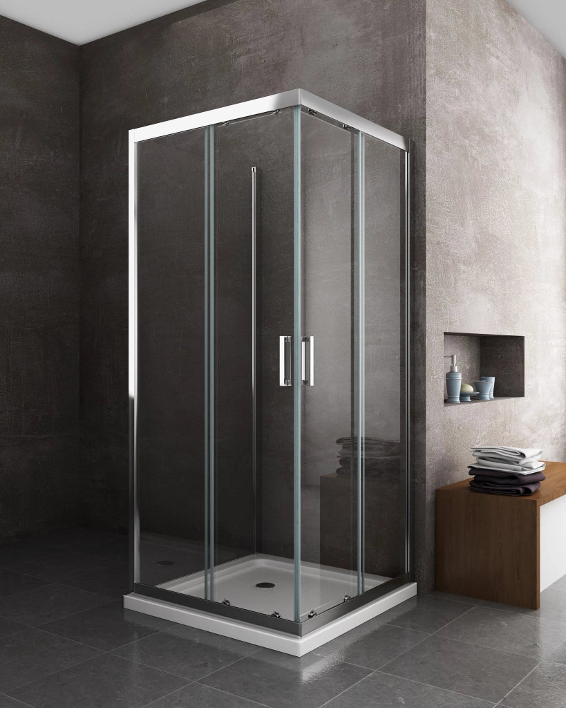 Box Cabina Doccia 3 Lati Vetro Fisso Laterale + Due Lati Scorrevoli Vetro 6 mm H 190 cm 70x120x70