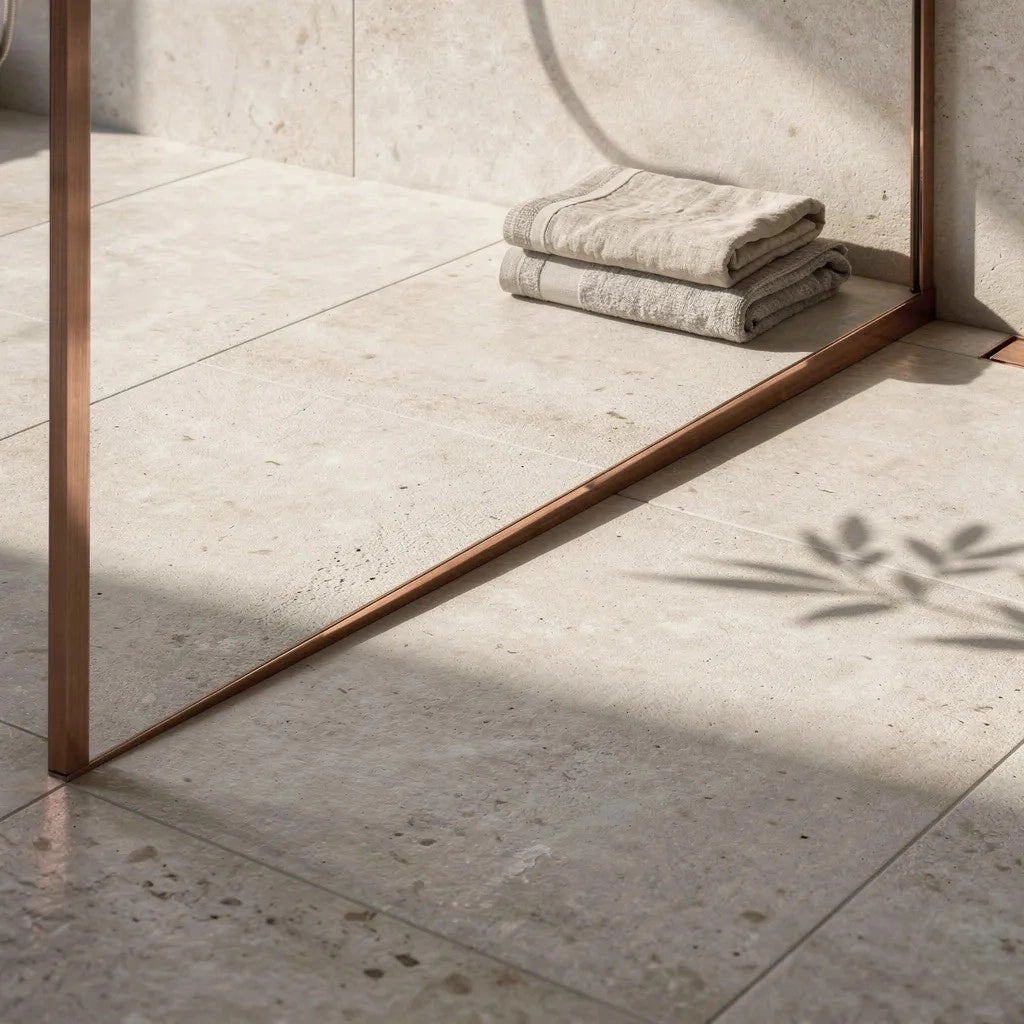 Profilo Doccia Pendenzato 100cm Brush Copper sinistra