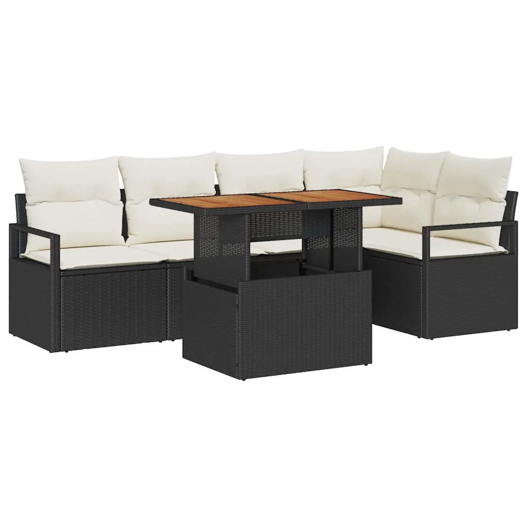 Set da Pranzo per Giardino con cuscino 6 pcs Nero e Crema