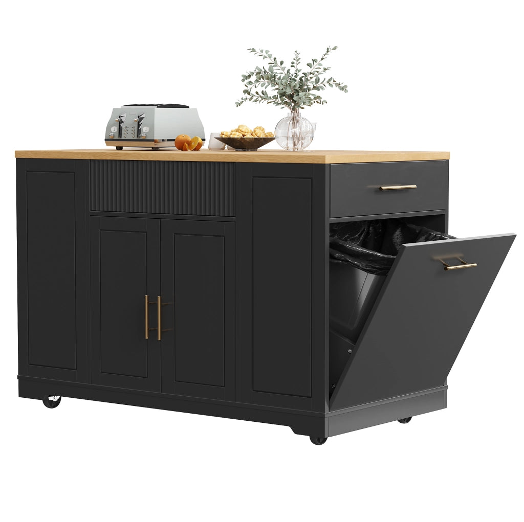 Isola da cucina 120x50 cm; con scomparto per rifiuti; MDF e metallo nero
