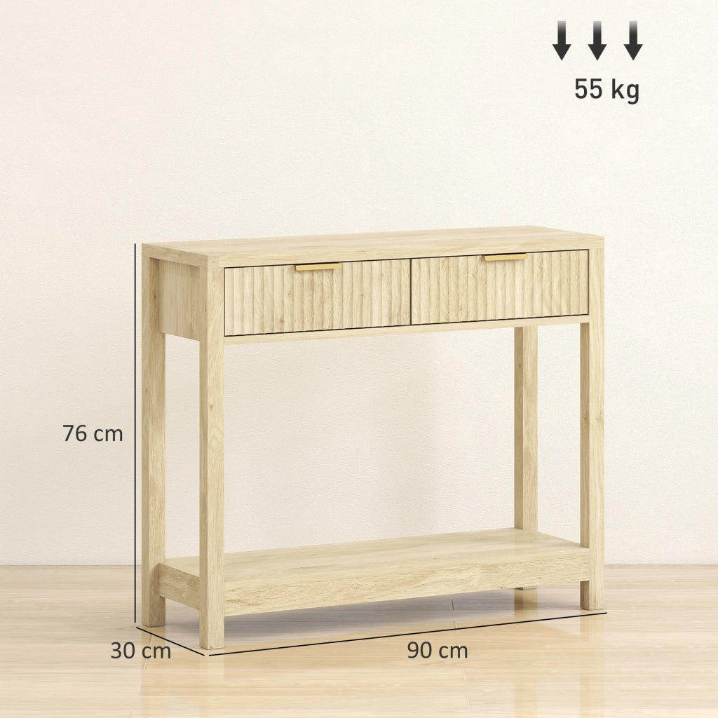 Console con 2 cassetti e ripiano ¨C zephmum ¨C legno naturale 90 cm