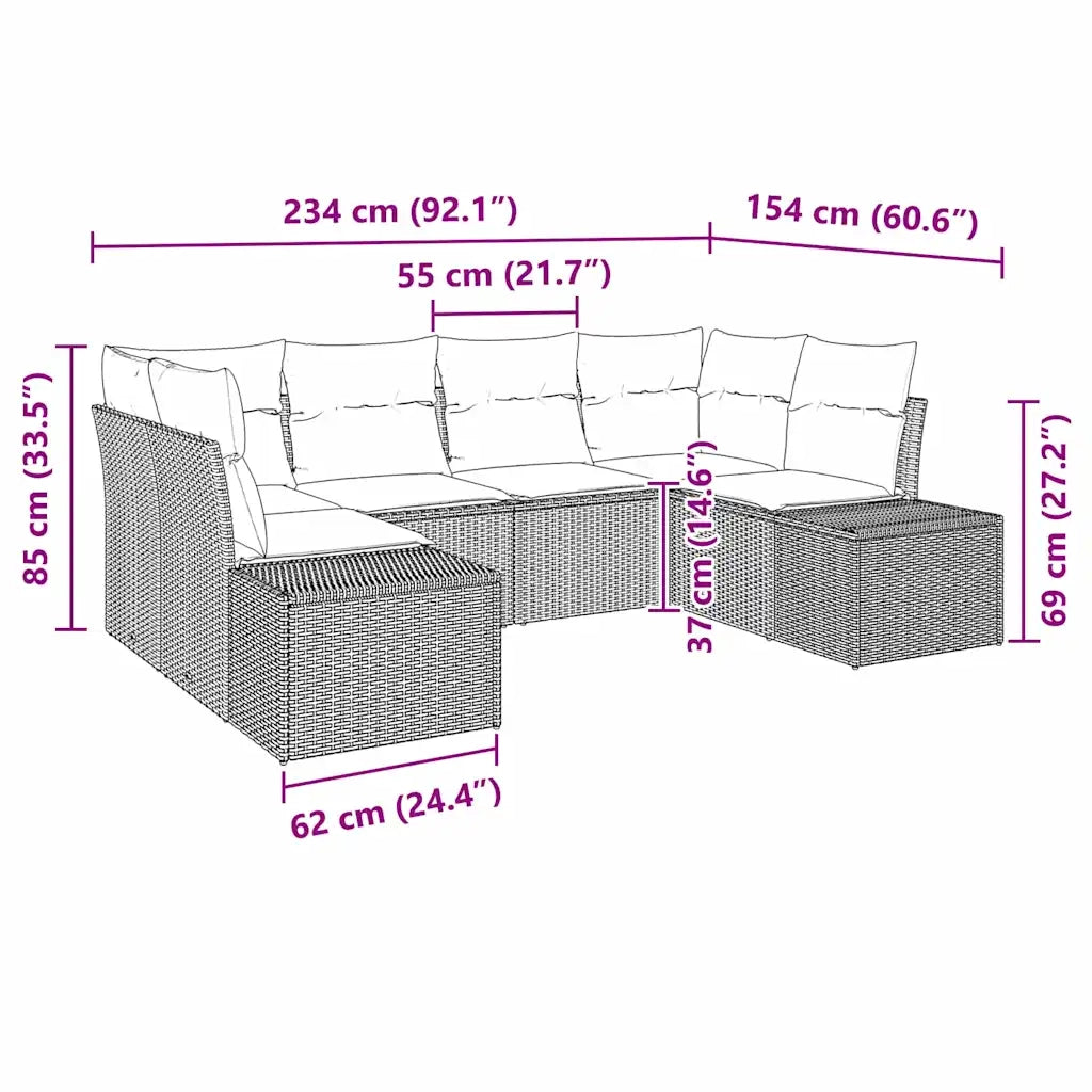 Set Divano da Giardino con cuscino 6 pcs Nero polyrattan 3347197