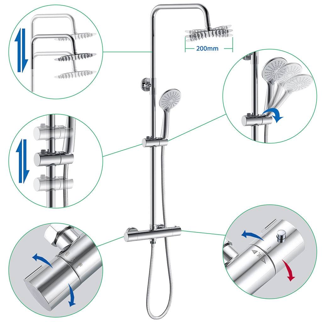 AICA Colonna doccia con miscelatore termostatico, rubinetto doccia cilindro 28x4cm, soffione doccia rotondo 20x20cm in acciaio inox cromato