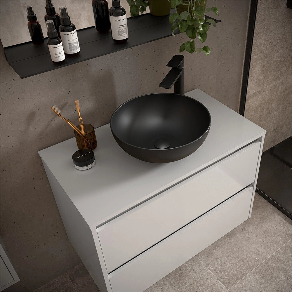 Mobile bagno sospeso 90 cm bianco lucido con top per lavabo da appoggio Gaya