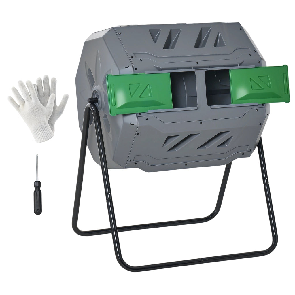 Compostiera 2 Compartimenti ¨C Minimal ¨C 71x65x96 cm Grigio Verde Nero