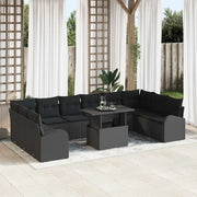 Set Divano da Giardino con archiviazione 11 pcs Nero polyrattan