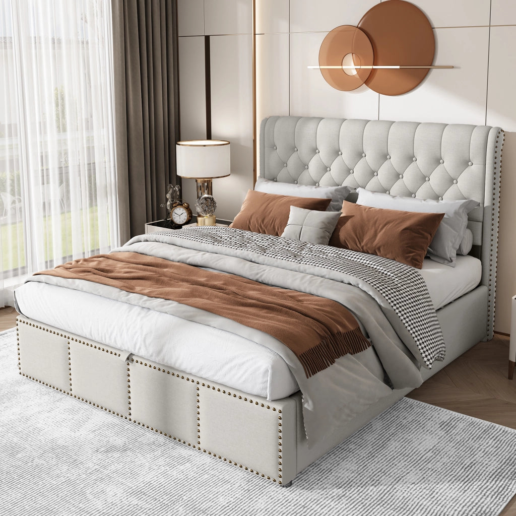 letto in lino grigio 140 x 200 cm