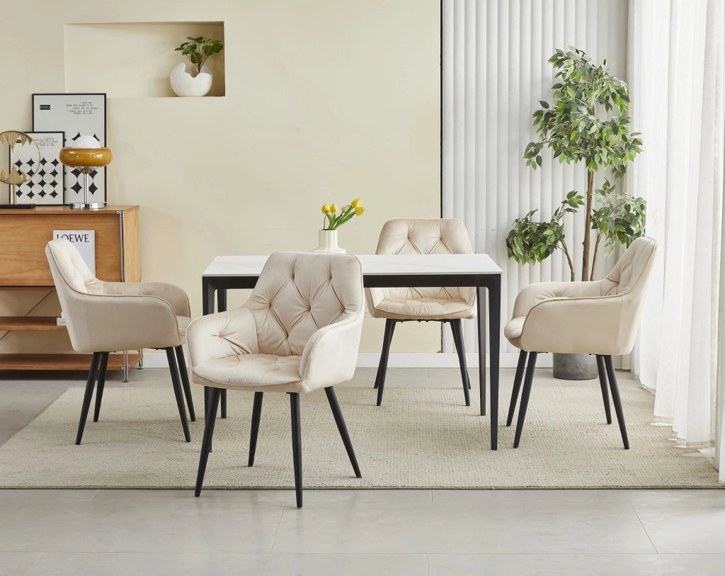 Sedia da pranzo Valora LUKK - Velluto beige con gambe nere x1
