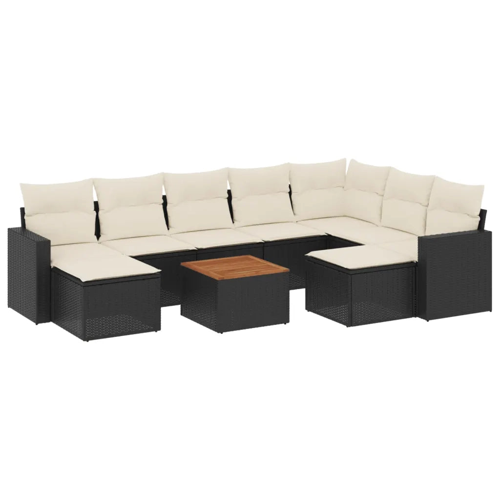 Set Divani da Giardino 10pz con Cuscini in Polyrattan Nero 3224404