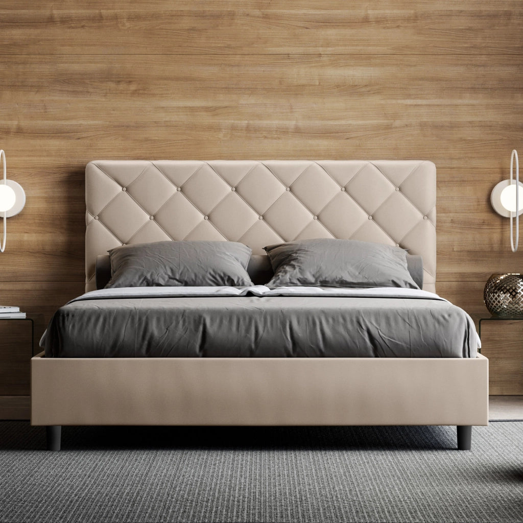 BS COM Letto matrimoniale senza rete imbottito 160x190 similpelle tortora