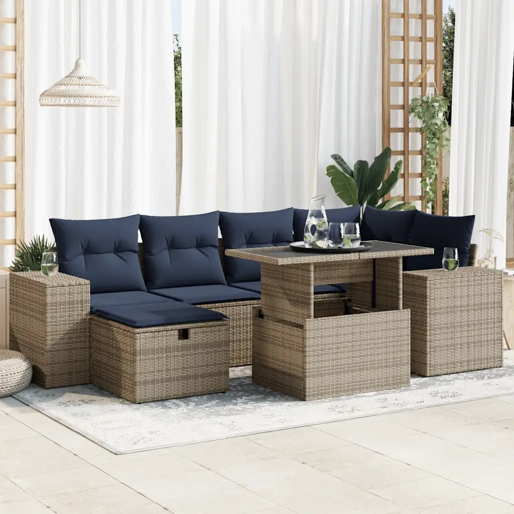 Set Divani Giardino 7 pz con Cuscini Marrone Polyrattan Acacia 3327941