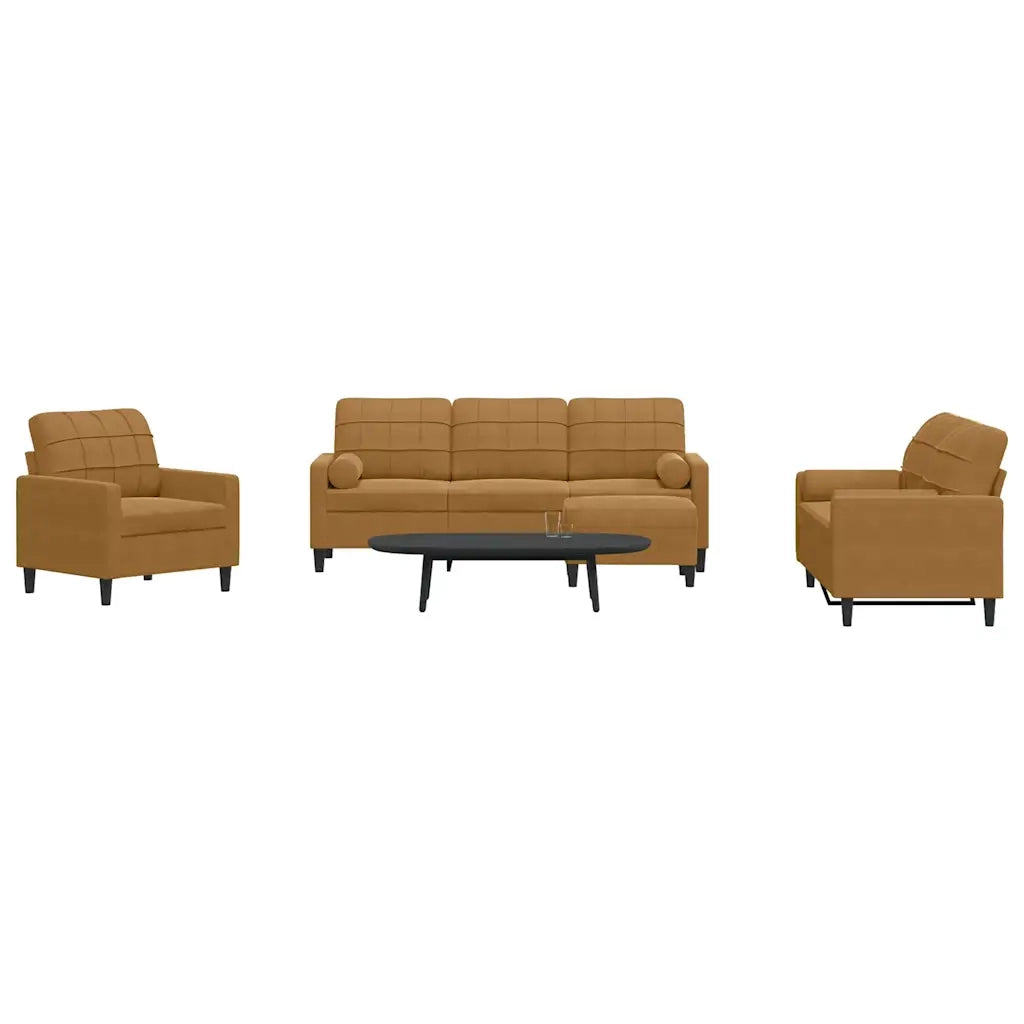 Set di Divani 4 pz con Cuscini e Rinforzi Marrone in Velluto 3278388