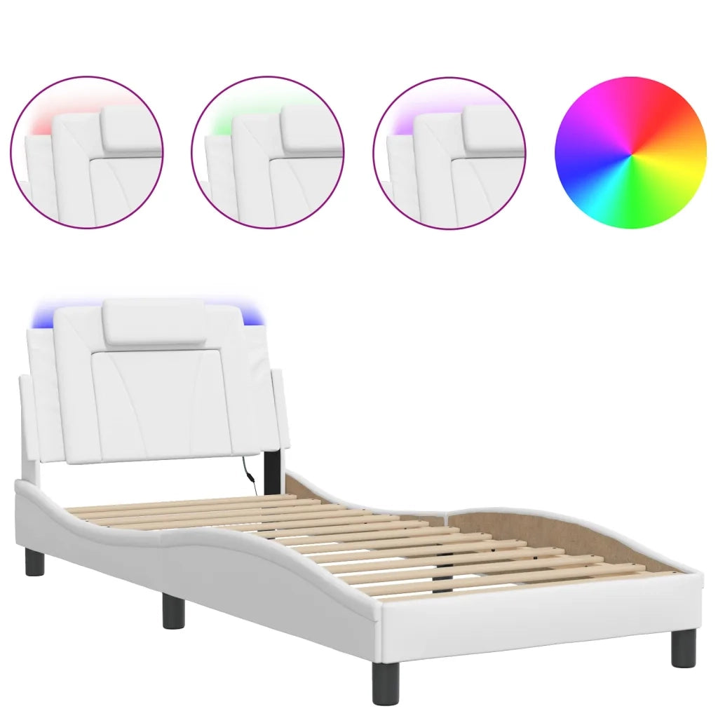 Letto singolo | Letto per adulti | Giroletto Viana con LED senza Materasso Bianco 90x200 cm