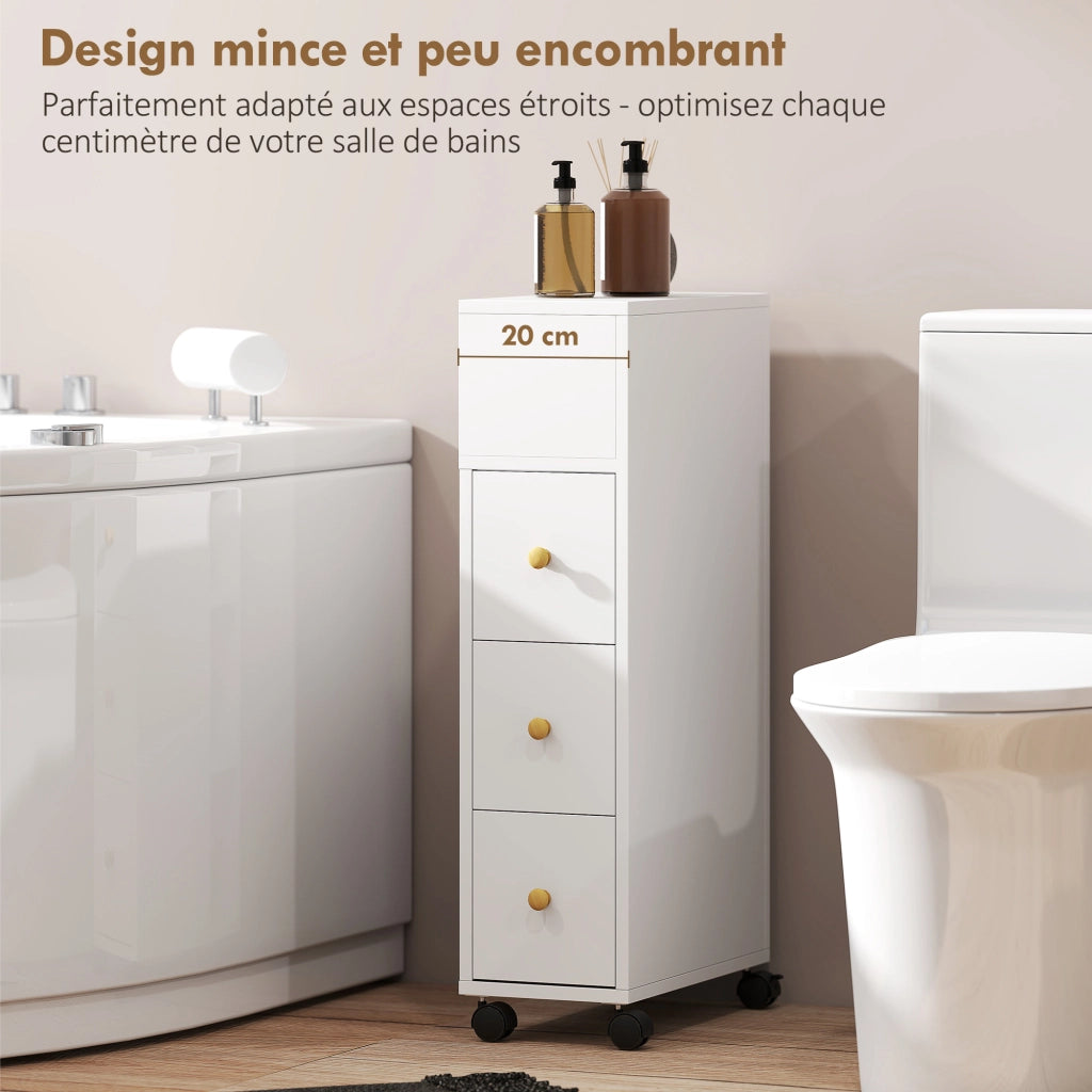 Mobile da bagno con ruote e cassetti ¨C Minimal ¨C bianco 20x40x80