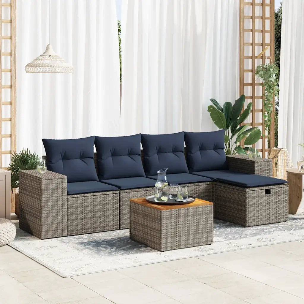 Set Divano da Giardino 6 pz con Cuscini Grigio in Polyrattan 3325869