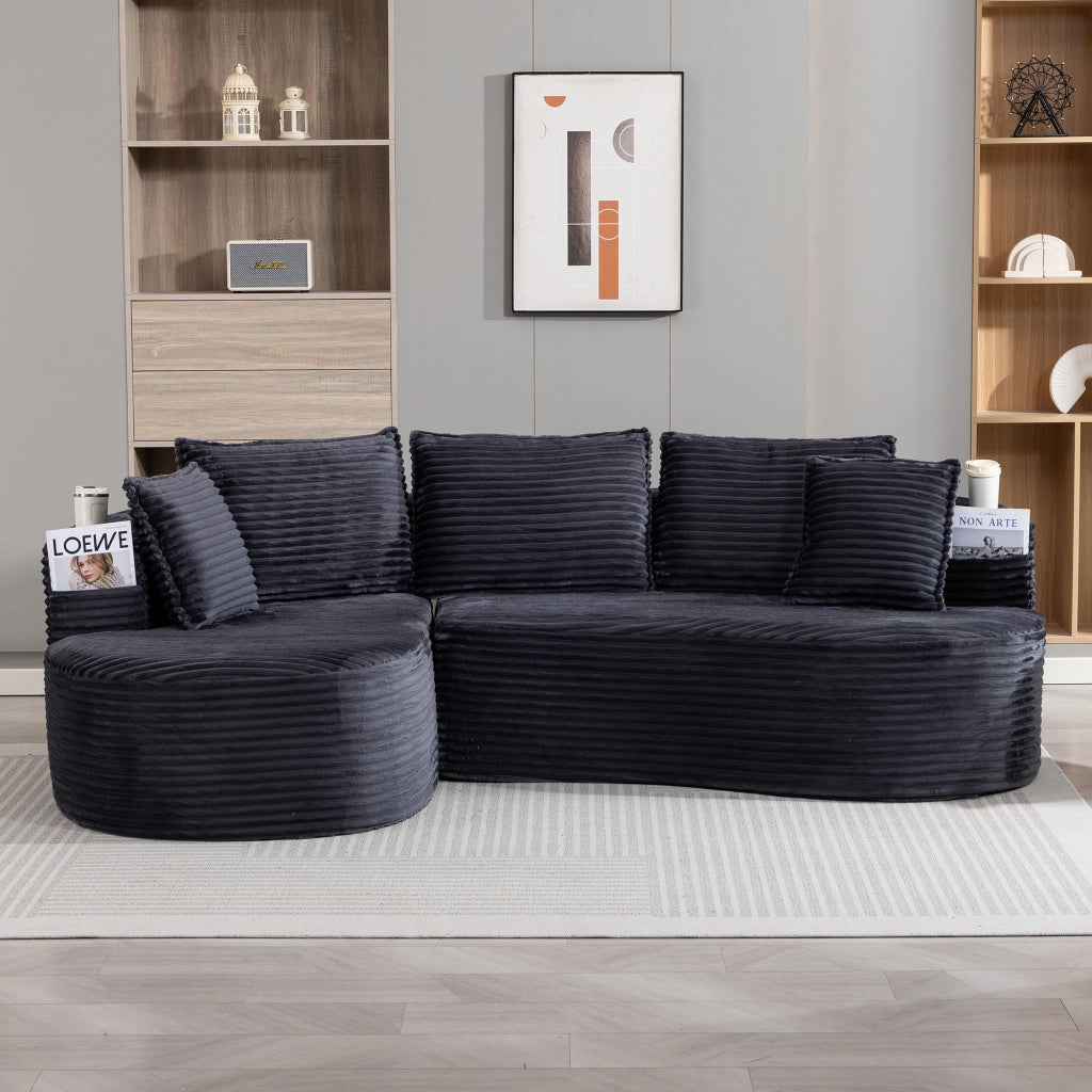 Divano diritto in velluto con portabicchieri e tasca laterale; grigio scuro; 250 Ã— 152 Ã— 82 cm