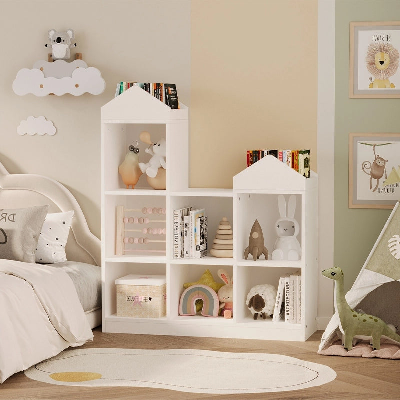 Scaffale bianco per bambini per giocattoli, libri e accessori