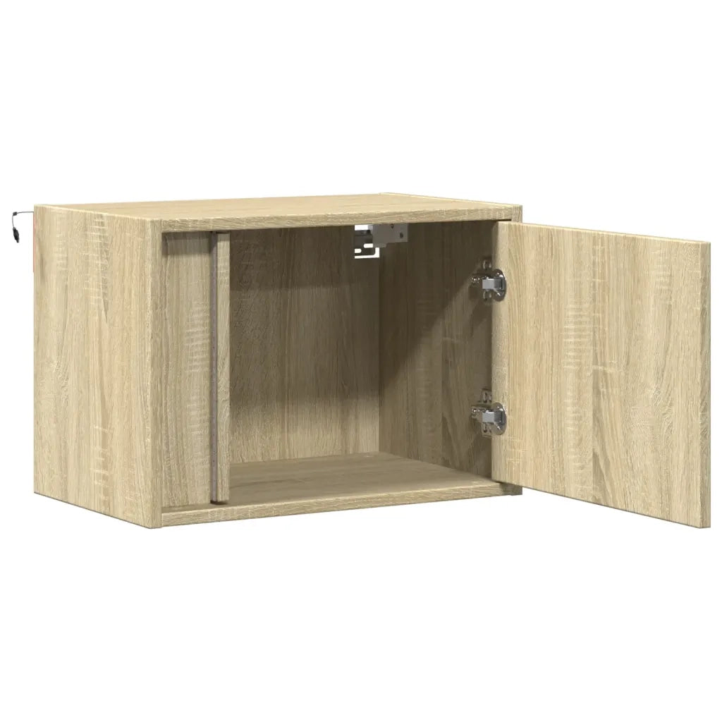 Set di 2 Comodini | Armadio da Notte | Mobiletto da notte a Parete con luci LED Rovere Sonoma