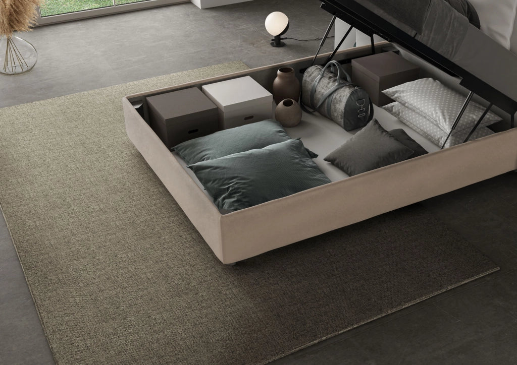 BS COM Letto una piazza e mezza contenitore imbottito 120x200 microfibra sabbia