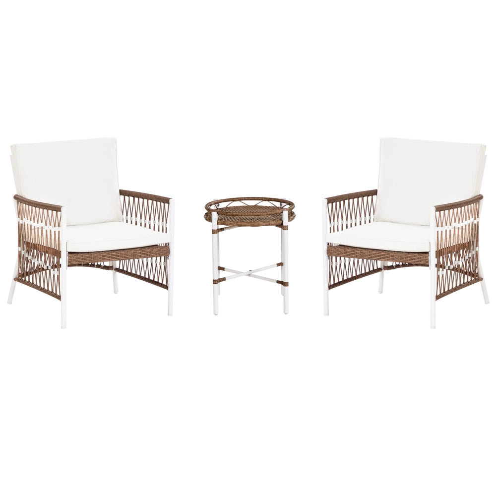 Set Balcone Bianco Alluminio Poliestere 2 Posti 2 Sedie e un Tavolo