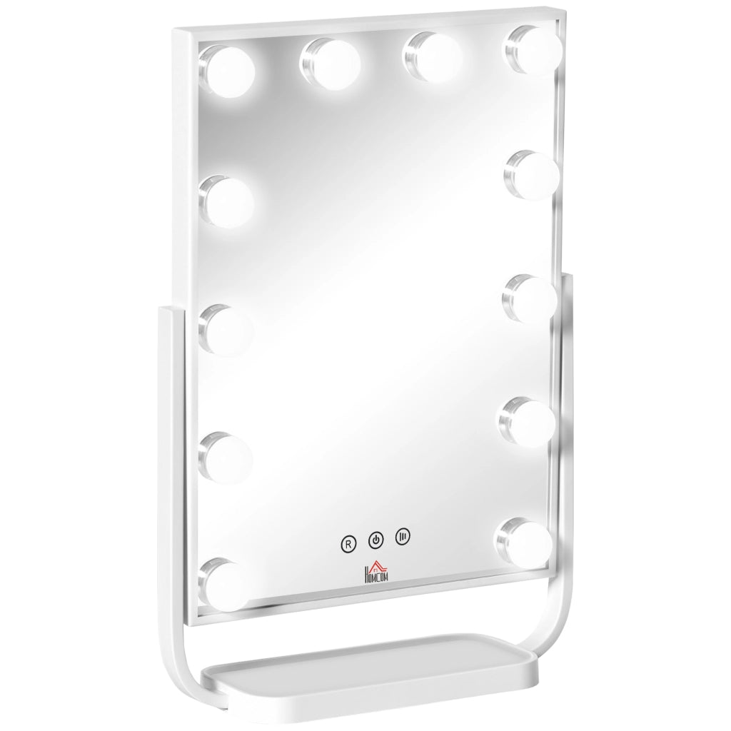 Tavolino da toeletta con specchio e luci LED, 3 modalit¨¤, touch, memoria ¨C Minimal ¨C Bianco, 32.8x11x47.4 cm