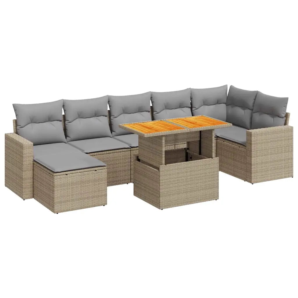 Set Divano da Giardino 8 pz con Cuscini Beige in Polyrattan 3327069