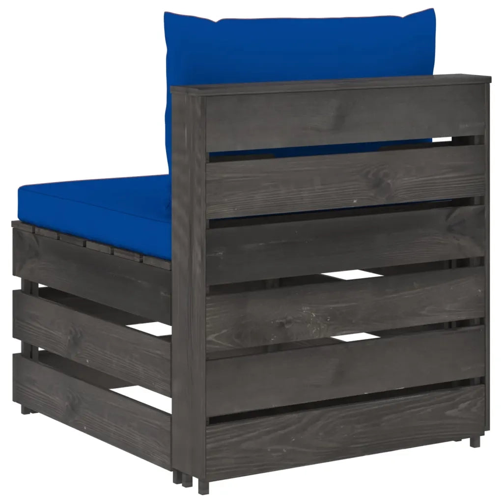 Divano Centrale Modulare con Cuscini in Legno Impregnato Grigio 3068130