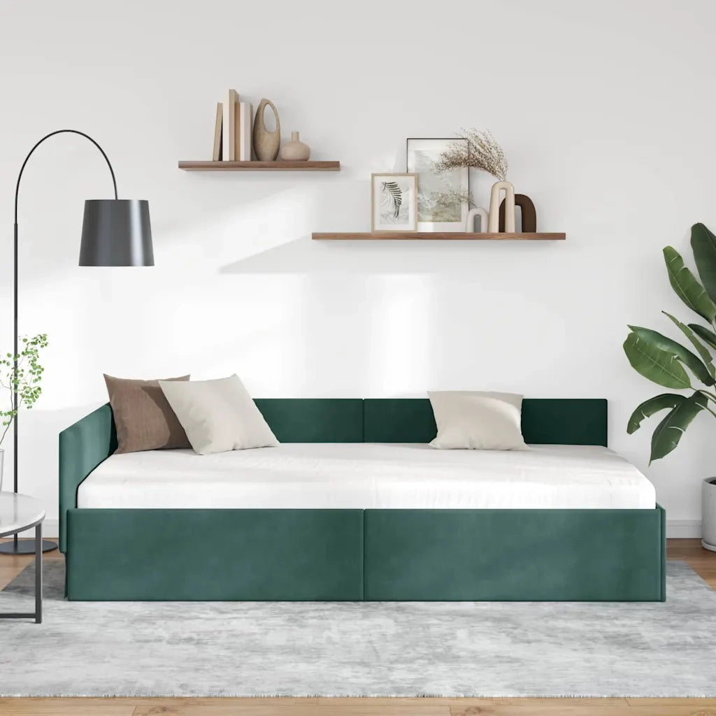 Cornice del letto ad angolo Verde Scuro 100 cm x 200 cm Velluto 42016093