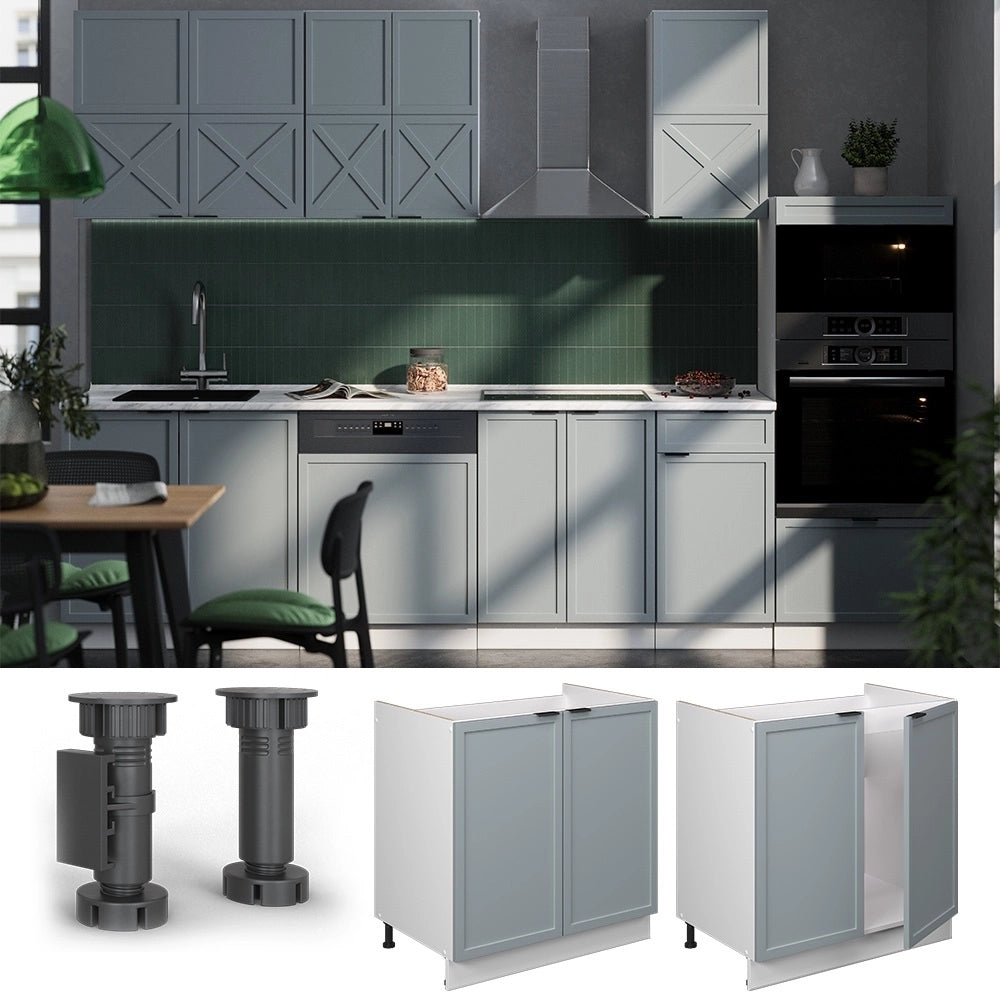 Mobile lavello cucina Fame-Line Blu-grigio chiaro/Bianco 80 cm, PL Antracite Vicco