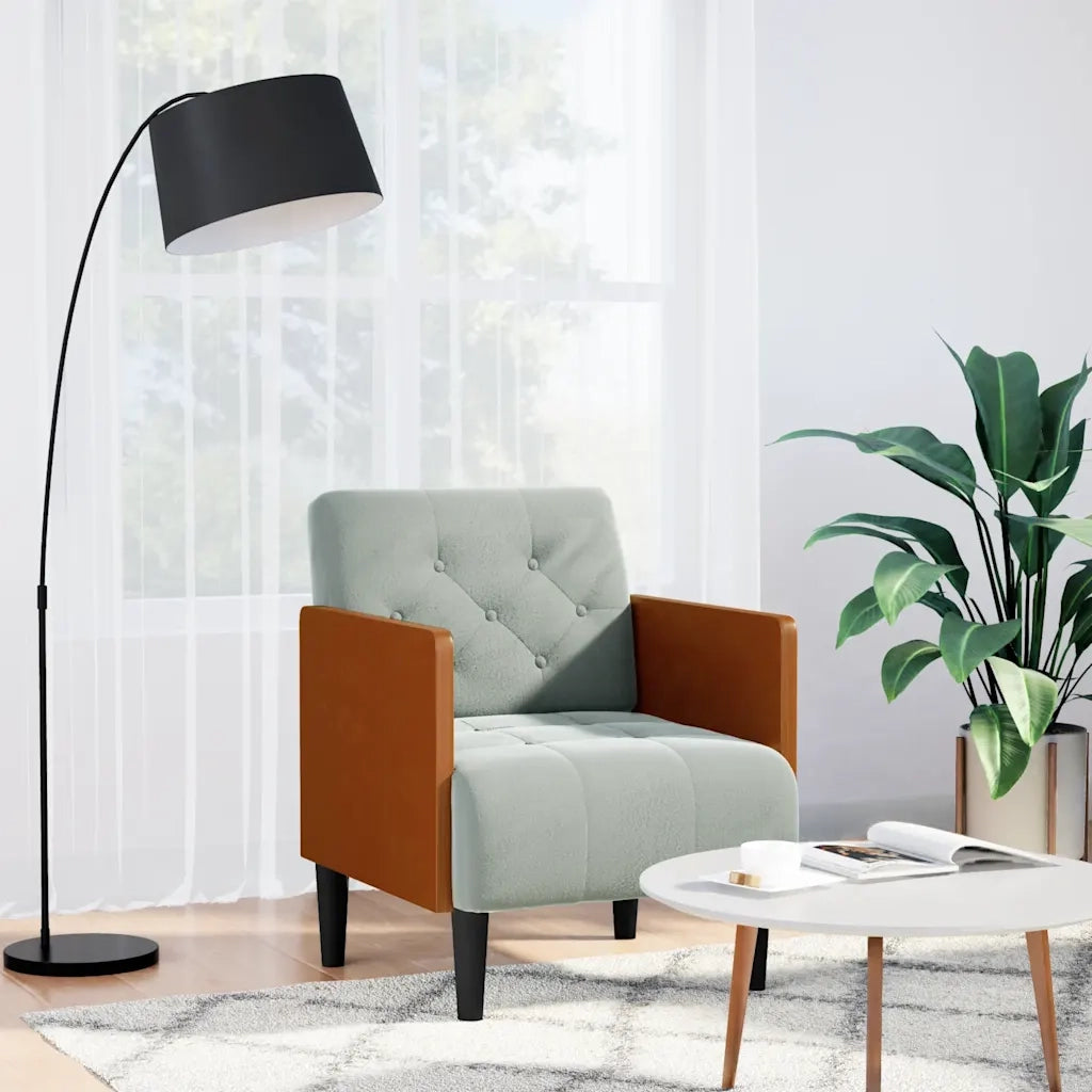 Divano Sedia con Braccioli-Poltrona-Sofa Relax Grigio Chiaro 55 cm in Velluto