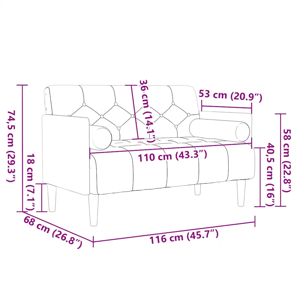 Divano Divanetto con Cuscini-Sofa Bolster Nero 110 cm Velluto