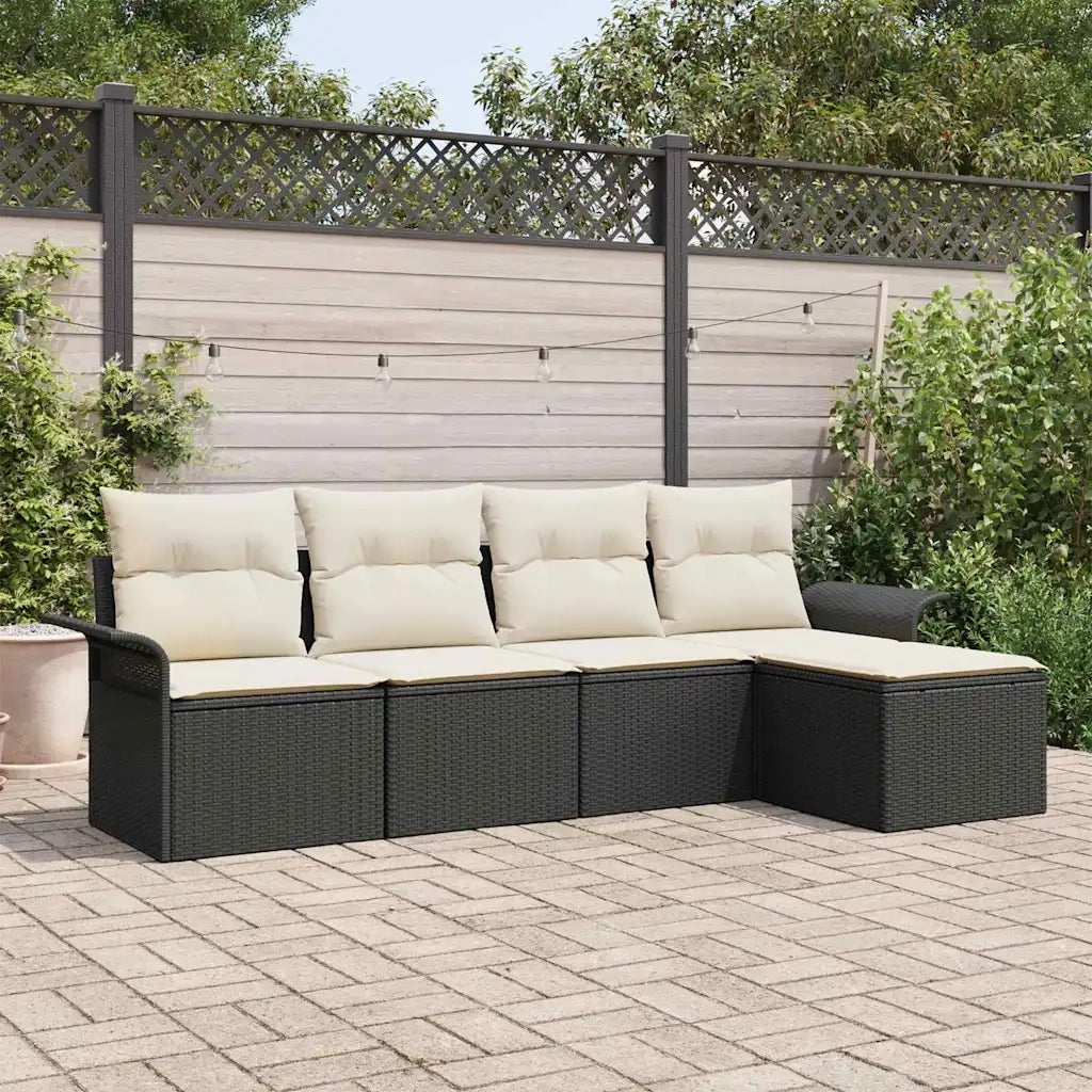 Divano da esterno con cuscino 5 pcs Nero polyrattan 3345317