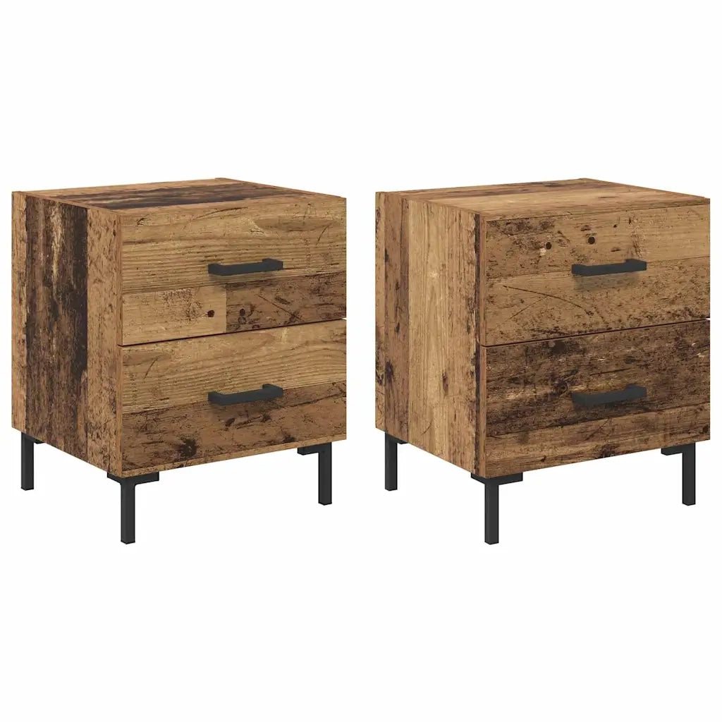 Set di 2 Comodini | Armadio da Notte | Mobiletto da notte Legno vecchio 40 x 35 x 47,5 cm