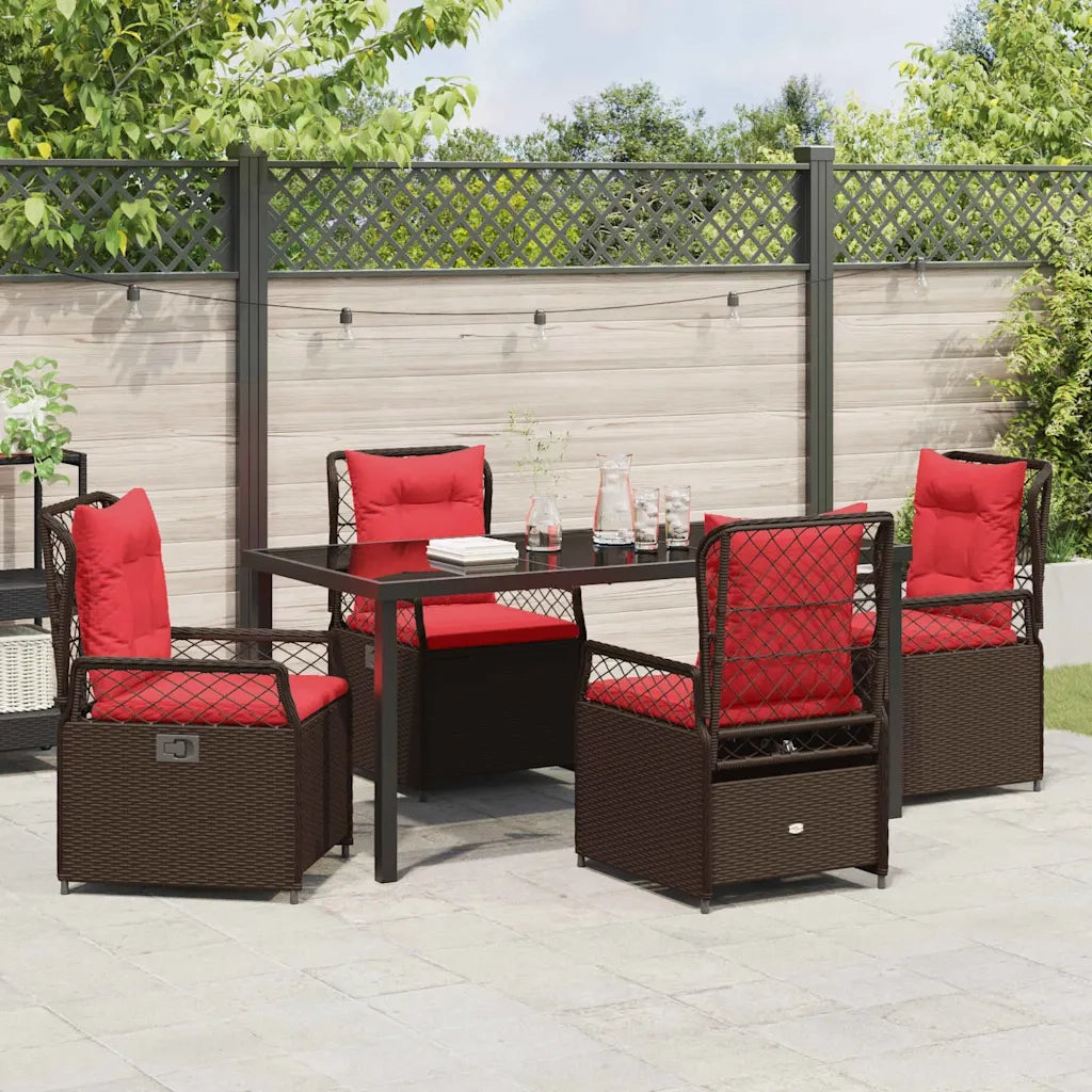 Set da Pranzo per Giardino 5 pcs Marrone polyrattan