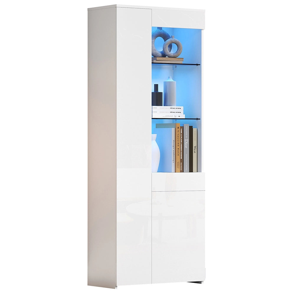 Vetrina 70x35x180 cm con cassetti e LED - Xylo - vetrina in vetro, carico max 45 kg, armadio alto