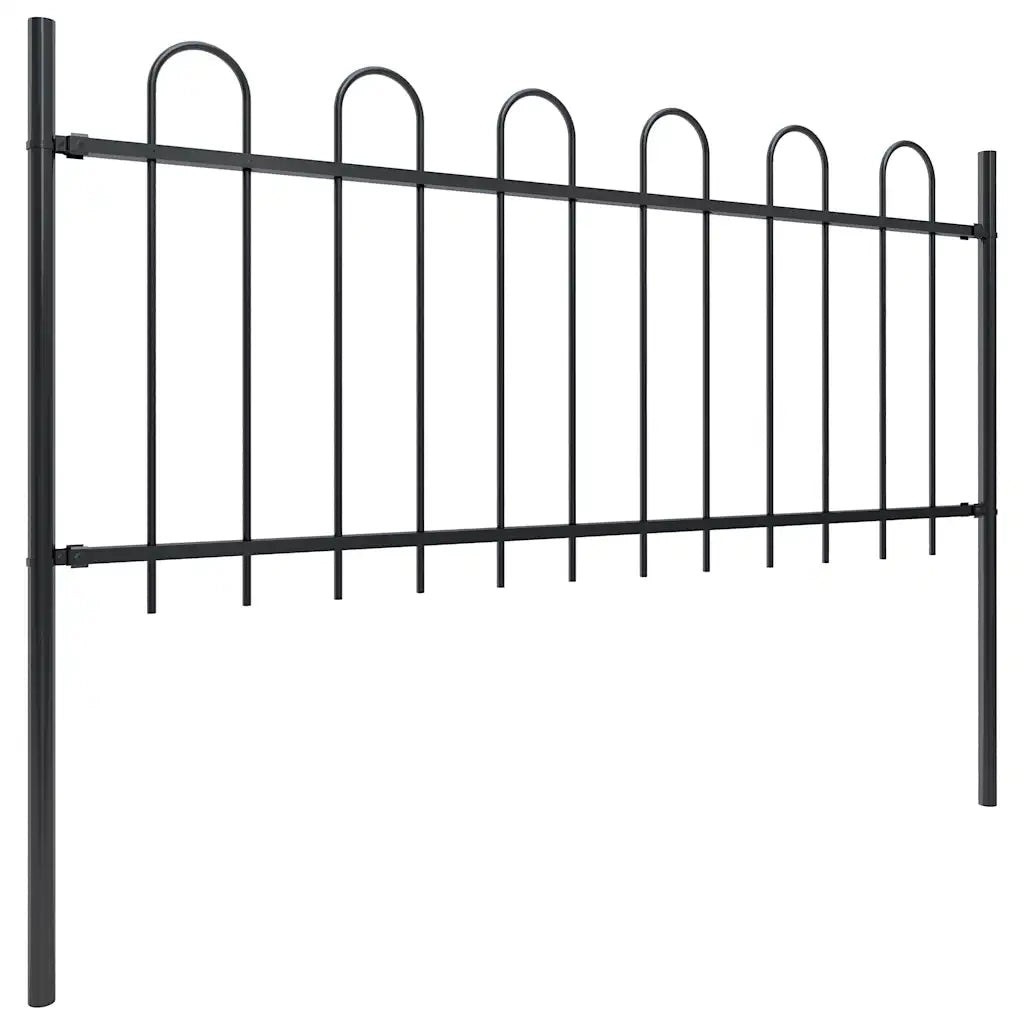 Recinzione da Giardino | Recinzione da cortile con Parte Superiore ad Anello in Acciaio 537x80 cm Nera
