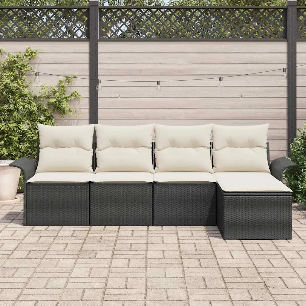 Divano da esterno con cuscino 5 pcs Nero polyrattan 3345317