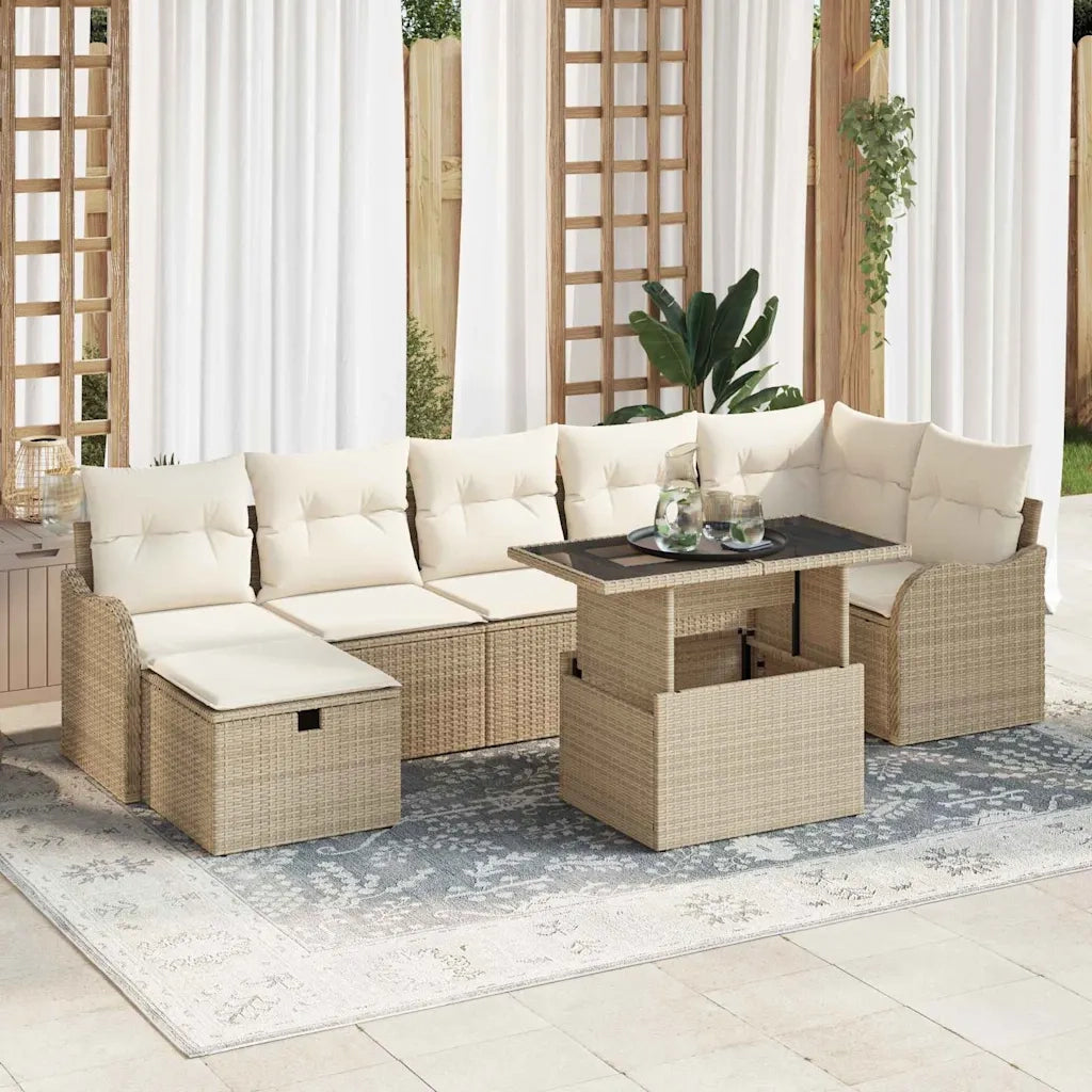 Set Divano da Giardino con cuscino 8 pcs Beige Poly Rattan