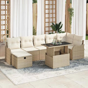 Set Divano da Giardino con cuscino 8 pcs Beige Poly Rattan